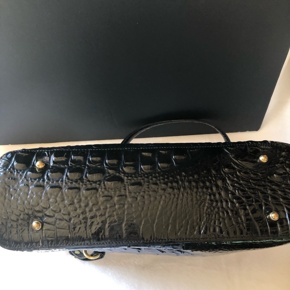 Black Brahmin Croc Embossed Satchel in EUC 14”W x 10” H x 4” D. Handle drop 10” - Picture 4 of 10